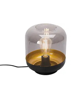 Stolove lampy Dizajnová stolná lampa čierna so zlatom a dymovým sklom - Kyan