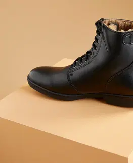 obuv Jazdecká hrejivá obuv 500 Warm - perká so šnúrkami, čierna