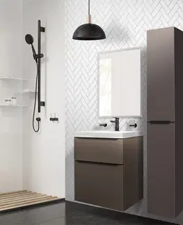 Kúpeľňový nábytok MEREO - Mailo, kúpeľňová skrinka s umývadlom z liateho mramoru 61 cm, šedá láva, čierne madlo CN560MB
