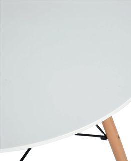 Jedálenské stoly KONDELA Demin okrúhly jedálenský stôl biela matná / buk