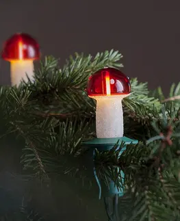 Vianočné dekorácie Svetelná reťaz Muchotrávka červená, 12 žiaroviek Filament, predlžovacia