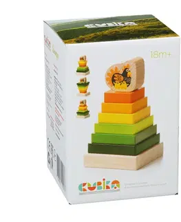 Drevené hračky CUBIKA - 15276 Farebná pyramída sa sliepočkou - drevená skladačka 8 dielov