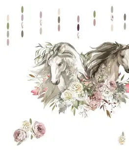 Nálepky na stenu Nálepky na stenu pre teenagerov - Romantické kone s kvetinami