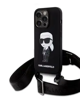 Puzdrá na mobilné telefóny Zadný kryt Karl Lagerfeld Liquid Silicone Crossbody Ikonik s popruhom pre Apple iPhone 15 Pro Max, čierna 57983116867