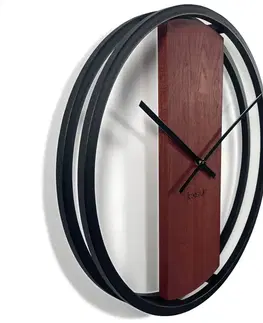 Hodiny Dubové hodiny Loft Round kovové 50cm, z231 mahagón