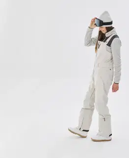 nohavice Dámske nepremokavé snowboardové nohavice SNB BIB 900 béžové