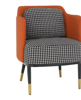 Stoličky Dizajnové kreslo, čiernobiely vzor/oranžová ekokoža, EMREN
