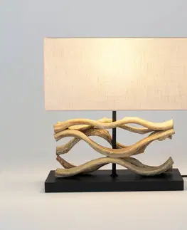 Stolové lampy Holländer Stolová lampa Panarea, farba dreva/béžová, výška 42 cm, drevo