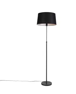 Stojace lampy Stojacia lampa čierna s čiernym ľanovým tienidlom nastaviteľným 45cm - Parte