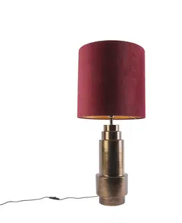 Stolove lampy Stolná lampa v štýle art deco bronzový zamatový odtieň červená so zlatou 50cm - Bruut