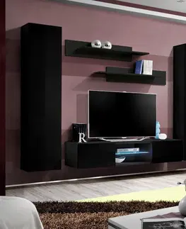 Podkrovný nábytok Obývacia stena Fly O1 čierna  + LED