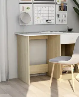Pracovné stoly Písací stôl so skrinkou 100x50 cm Dekorhome Dub sonoma / biela