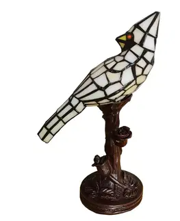 Stolové lampy Clayre&Eef Stolová lampa 5LL-6102N Vták, krémová štýl Tiffany