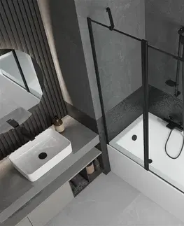 Sprchové dvere MEXEN/S - Cubik obdĺžniková vaňa 150 x 70 cm s panelom + vaňová zástena 120 cm, čierna vzor 550315070X9412117070