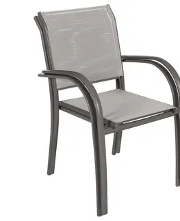 Záhradné stoličky a kreslá DEOKORK Hliníkové kreslo s textíliou VALENCIA (šedo-hnedá)