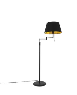 Stojace lampy Stojacia lampa čierna s čiernym tienidlom a nastaviteľným ramenom - Ladas