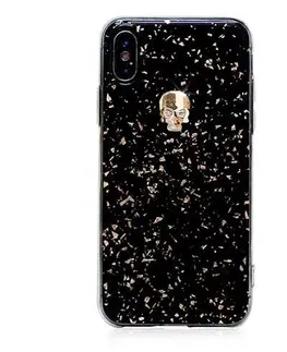 Puzdrá na mobilné telefóny Swarovski kryt Treasure pre iPhone XS/X - Black Galaxy/Gold Skull IPXS-TR-BK-GLD