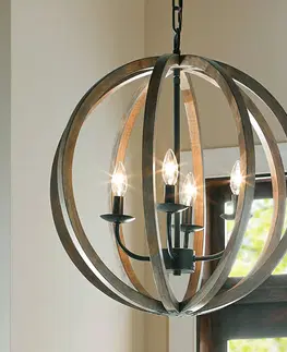 Závesné svietidlá FEISS Štvor-plameňová závesná lampa Allier drevo 52,1 cm