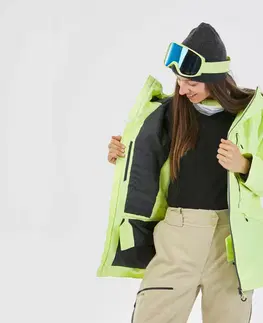bundy a vesty Dámska lyžiarska bunda FR100 žltá fluorescenčná