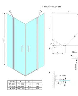 Sprchové dvere GELCO - LORO obdĺžniková sprchová zástena pre rohový vstup 1000x800  GN4810-02