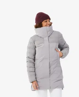 bundy a vesty Dámska dlhá hrejivá lyžiarska bunda 500 svetlosivá