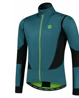 Cyklistické bundy a vesty Pánska softshellová cyklobunda Rogelli Brave s priedušnými panely, modro-čierno-zelená ROG351026