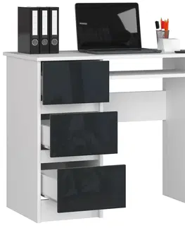 Písacie stoly Dizajnový písací stôl JIŘÍ90L, biely / grafitový lesk