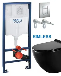 Záchody Rapid SL pre závesné WC 38528SET s chrómovou doskou + WC MEXEN LENA ČERNÁ Rimless + SEDADLO 38772001 ME01