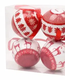 Vianočné dekorácie Kinekus Červeno-biela vianočná guľa, plastová, 10 cm, sada 4 ks