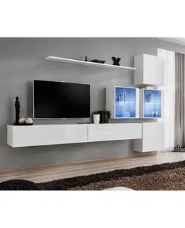 Podkrovný nábytok Obývacia stena Switch XIX Sklo +LED  Biely