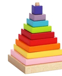 Drevené hračky CUBIKA - 13357 Farebná pyramída - drevená skladačka 9 dielov