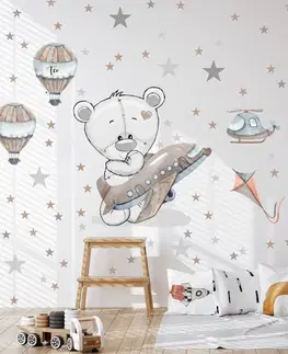Nálepky na stenu Nálepka do chlapčenskej izby - Medvedík s lietadlom