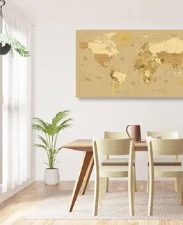 Obrazy na korku Obraz na korku mapa sveta v béžovom odtieni