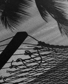 Čiernobiele obrazy Obraz hojdacia sieť na pláži v čiernobielom prevedení