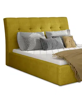 Postele NABBI Ikaria UP 140 čalúnená manželská posteľ s roštom žltá