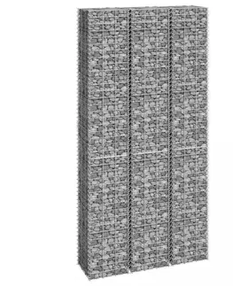 Vyvýšené záhony Gabiónový vyvýšený záhon 3 ks kov Dekorhome 30x30x50 cm   