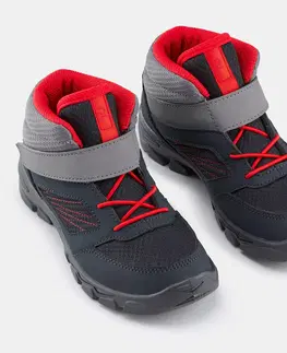tenis Detská turistická obuv MH100 polovysoká so suchým zipsom veľ 24-34 sivo-červená