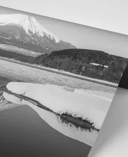Čiernobiele tapety Fototapeta japonská hora Fuji v čiernobielom