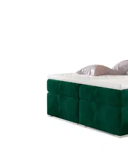 Postele NABBI Beneto 180 čalúnená manželská posteľ s úložným priestorom tmavozelená