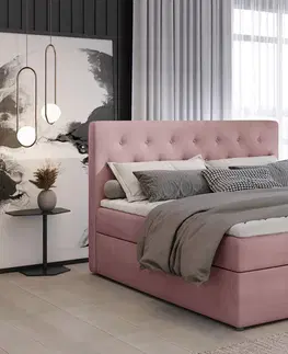 Postele NABBI Liborn 180 čalúnená manželská posteľ s úložným priestorom ružová