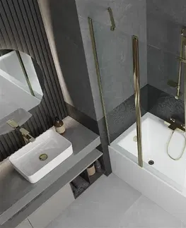 Sprchové dvere MEXEN/S - Cubik obdĺžniková vaňa 160 x 70 cm s panelom + vaňová zástena 100 cm, transparent, zlatá 550316070X9410115000