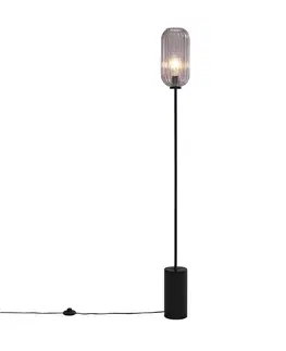 Stojace lampy Stojacia lampa Art Deco čierna s dymovým sklom - Rid