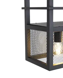 Zavesne lampy Industriálne závesné svietidlo čierne so sieťovým 4-svetlom - Cage Rack