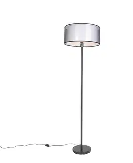 Stojace lampy Dizajnová stojaca lampa čierna s čierno-bielym tienidlom 47 cm - Simplo