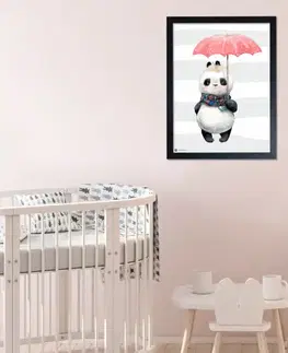 Obrazy do detskej izby Obrázok Pandy s červeným dáždnikom