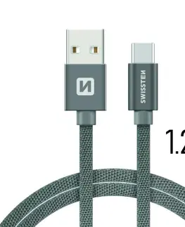 USB káble Dátový kábel Swissten textilný s USB-C konektorom a podporou rýchlonabíjania, sivý 71521202