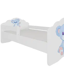 Jednolôžkové postele Detská Posteľ  Casimo bear modrý+Zábrana 160  Posteľné zábradlie + Matrac a Rošt