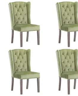 Jedálenské stoličky a kreslá Jedálenská stolička 4 ks zamat / kaučukovník Dekorhome Tmavo zelená