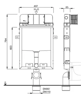 Kúpeľňa SAPHO - SCHWAB SET WC 199 podomietková nádržka pre zamurovanie, DN110 T02-0112-0250