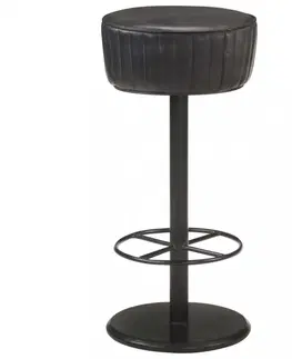 Barové stoličky Barová stolička pravá koža / oceľ Dekorhome Čierna